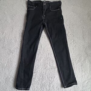 Qruel Jeans Co. Mens 34 X 30 1/2 Embroidered Pocket Skater Denim Black Jeans